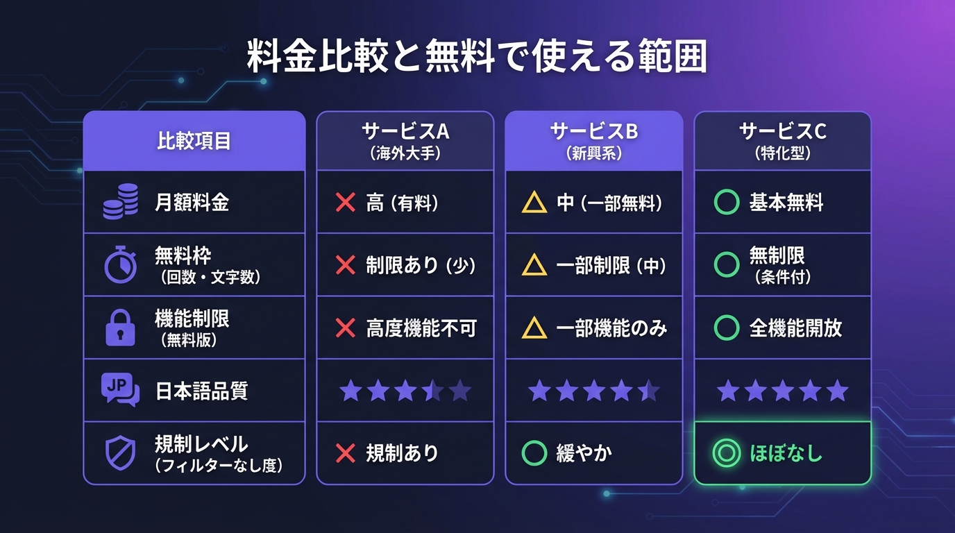 料金比較と無料で使える範囲